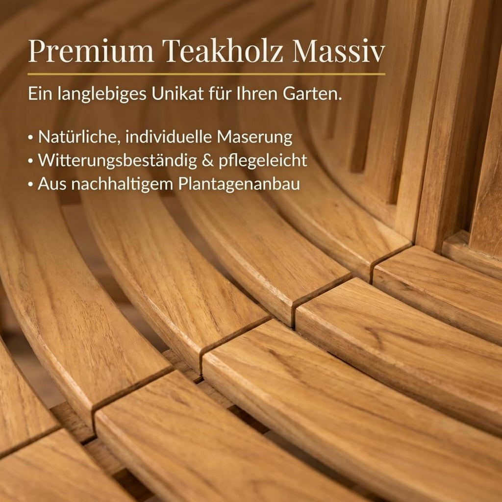 Banco circular premium SAM Timo de 180 cm, banco circular de 360° para árboles de madera maciza de teca, banco de jardín resistente a la intemperie con capacidad para hasta 8 personas, banco circular de madera para jardín y terraza