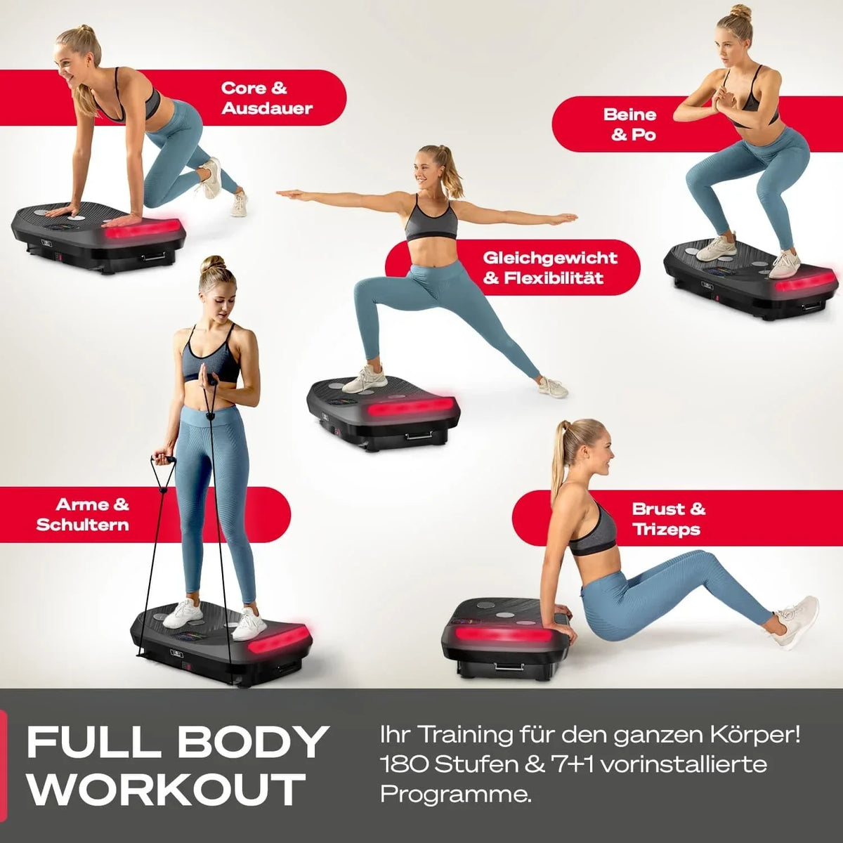Plataforma vibratoria 4D VP400 hasta 40 Hz con 3 modos de entrenamiento, altavoz Bluetooth, pantalla táctil y capacidad de carga de 120 kg