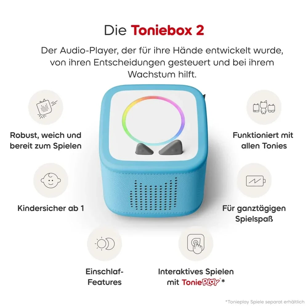 Toniebox 2 Bundle, Azul cielo, reproductor de audio para audiolibros, canciones, dormir y juego Tonie para niños