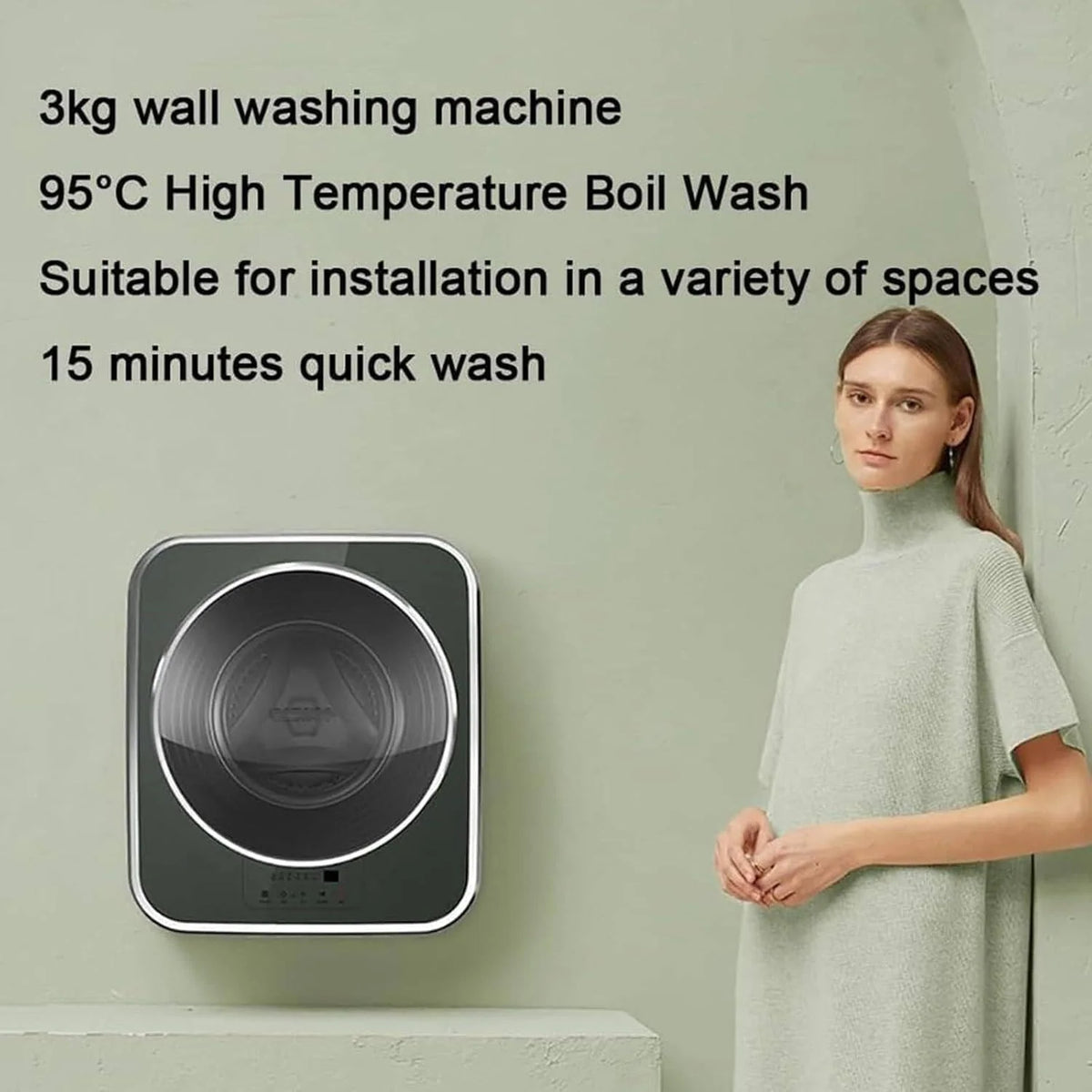3 kg ścienna mini w pełni automatyczna pralko-suszarka z bębnem przednim, szybkie wirowanie, wiele trybów prania, panel dotykowy LED, inteligentna ochrona przed upadkiem, do łazienki