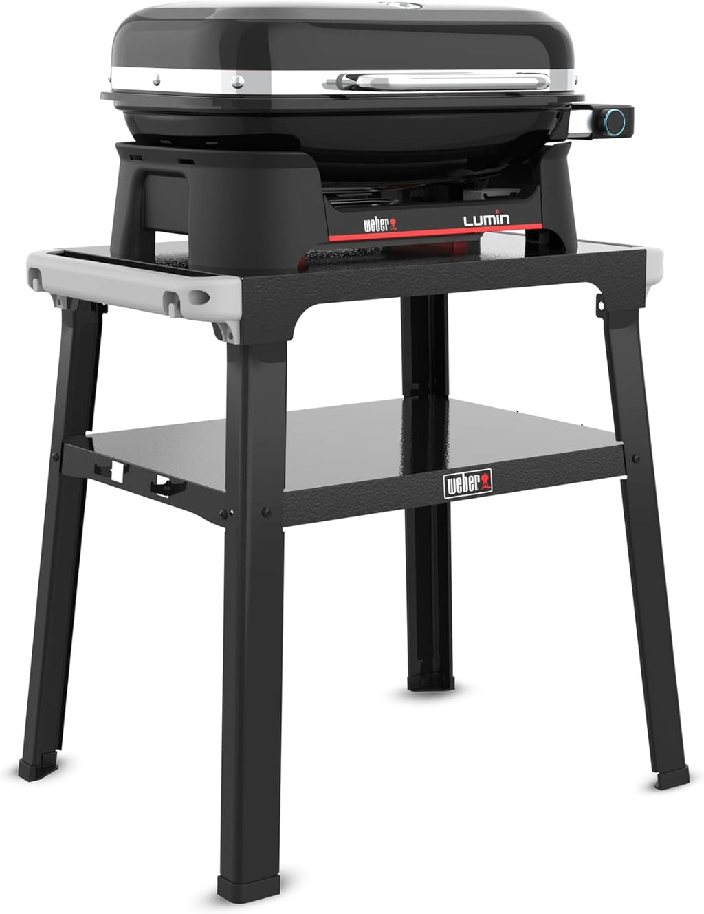 Barbacoa eléctrica Weber Lumin con soporte/Hasta 315 °C, con termómetro en la tapa, rejillas de hierro fundido vitrificado, superficie de cocción de 33 x 49 cm, negro (92010879)