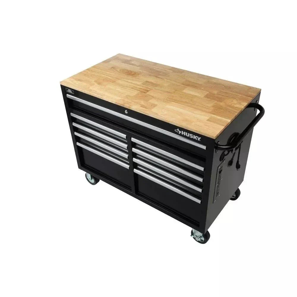 46 pulgadas ancho x 24 pulgadas profundidad, caja de herramientas profunda de 9 cajones, negro brillante, banco de trabajo móvil
