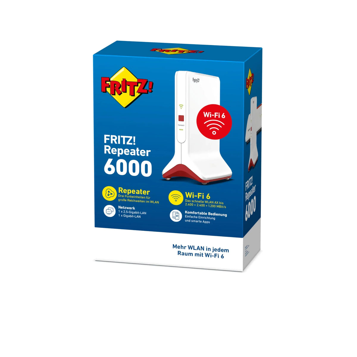 FRITZ! Repeater 6000 WLAN Mesh WiFi 6 Tribanda 2,4/5/5 GHz 6 Gbit/s velocidad máxima para streaming y gaming, LAN de 2,5 Gigabit