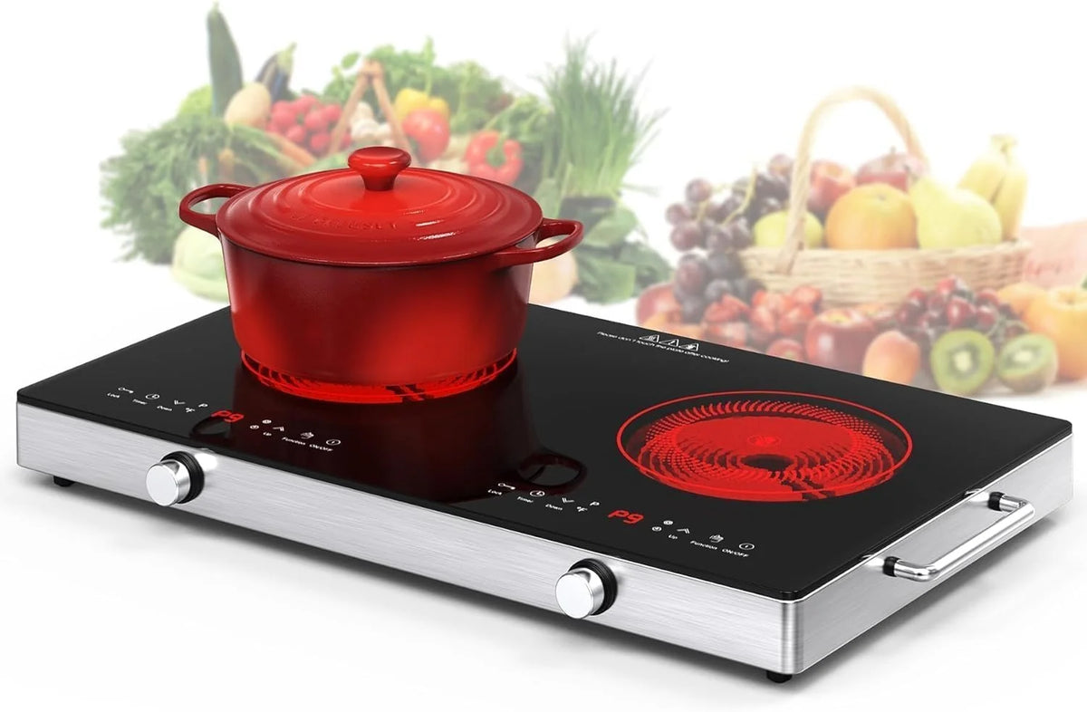 VBGK Płyta grzewcza ze szkła ceramicznego, 220 V, 3520 W, płyta kuchenna ze sterowaniem pokrętłem, 9 poziomów mocy, zabezpieczenie przed dziećmi i timer, obsługa dotykowa LED, zabezpieczenie przed