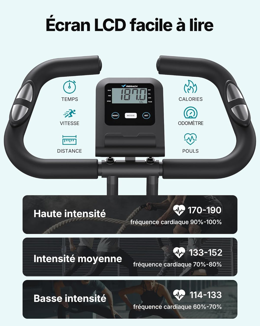 MERACH Bicicleta estática plegable 4 en 1, bicicleta estática con monitor LCD y sensor de pulso manual, bicicleta de fitness magnética con cojín de asiento cómodo, para el hogar, ahorra espacio