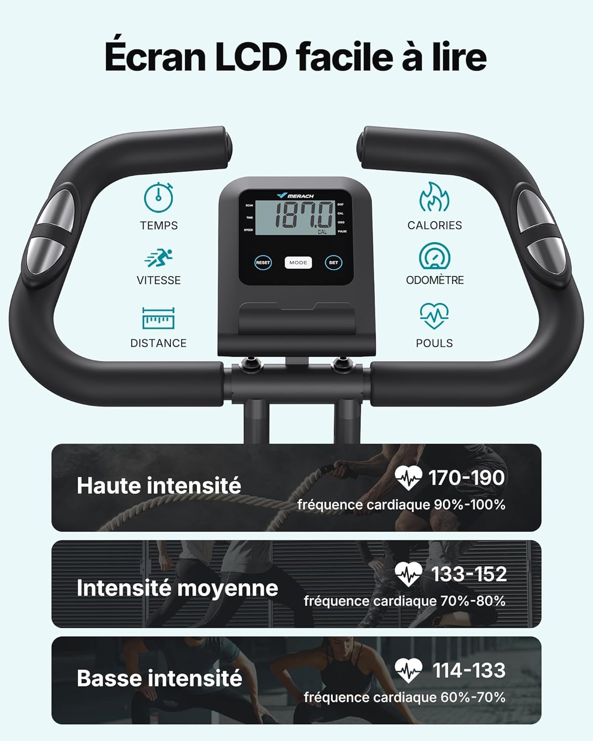 MERACH Bicicleta estática plegable 4 en 1, bicicleta estática con monitor LCD y sensor de pulso manual, bicicleta de fitness magnética con cojín de asiento cómodo, para el hogar, ahorra espacio