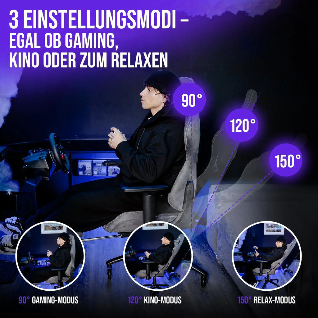 Silla gaming ergonómica con reposapiés 150 kg reposabrazos 4D espuma viscoelástica ruedas silenciosas antracita