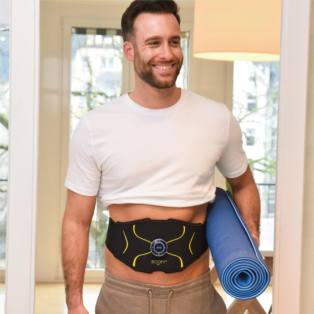 Entrenador abdominal EMS Max para estimulación muscular abdominal dirigida con controlador, cable de carga y cinta de extensión