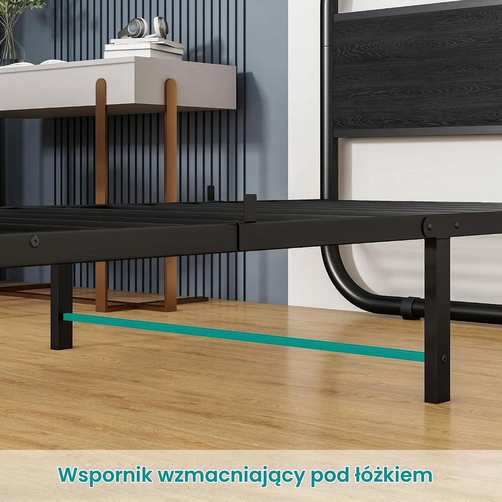 HOMERECOMMEND Rama łóżka pojedynczego z metalu w kolorze czarnym 90 x 200 cm