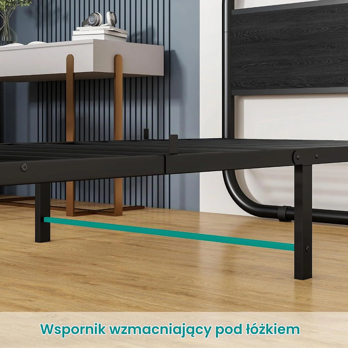 HOMERECOMMEND Rama łóżka pojedynczego z metalu w kolorze czarnym 90 x 200 cm