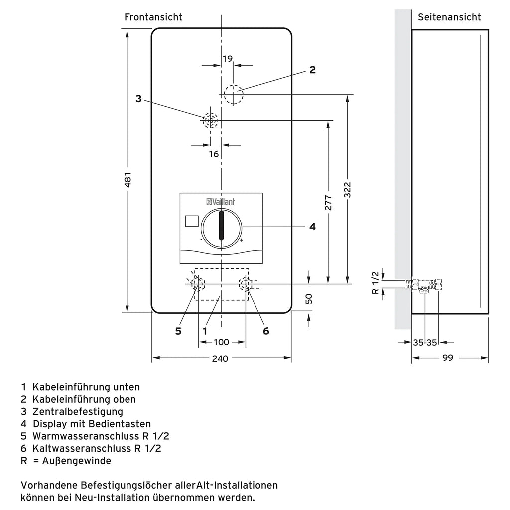 Calentador de paso Vaillant VED E 24/8 resistente a la presión 24kW 400V regulación continua pantalla digital 0010023779 clase energética A