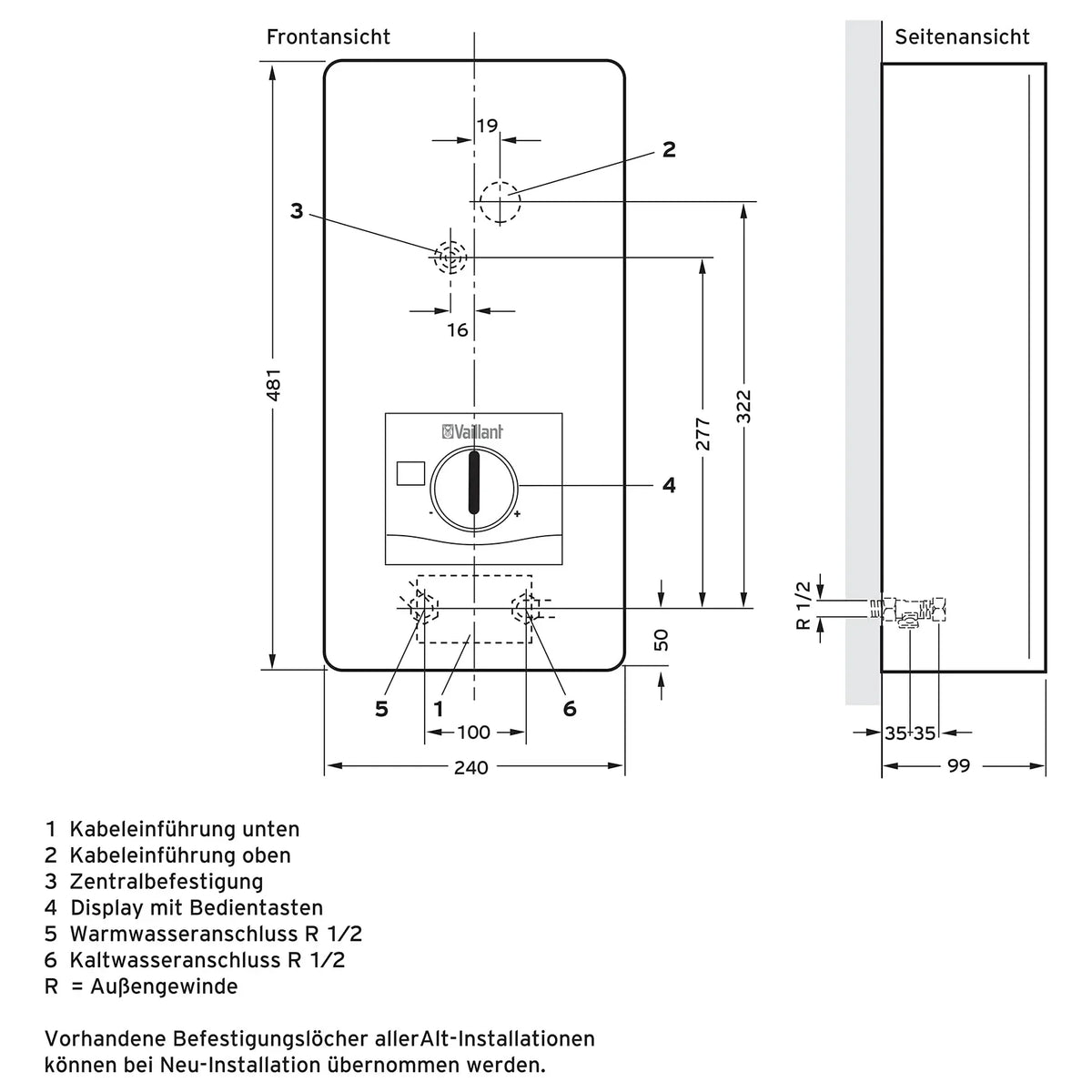 Calentador de paso Vaillant VED E 24/8 resistente a la presión 24kW 400V regulación continua pantalla digital 0010023779 clase energética A