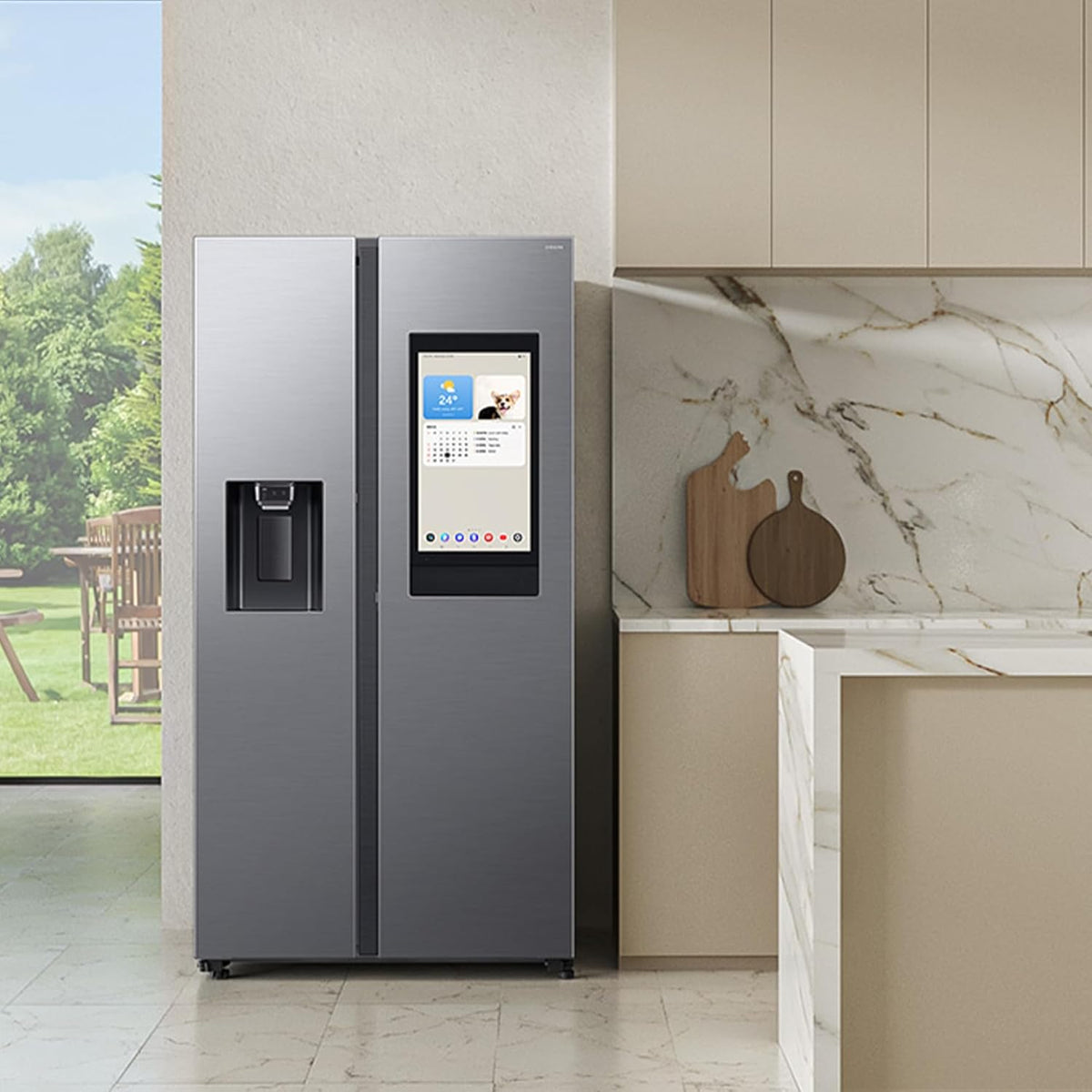 Frigorífico americano Samsung RS90F67BETEF, nevera con congelador AI, 178 cm, 614 l, dispensador de hielo/agua con depósito, Family Hub, modo AI Energy y control por voz, aspecto de acero inoxidable