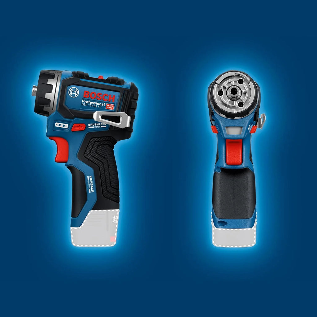 Bosch PRO 12V System Wiertarko-wkrętarka akumulatorowa GSR12V-32FC (akumulator 2,0 Ah, ładowarka GAL 12V-20, wymienne uchwyty: GFA 12-M, GFA 12-X, GFA 12-E, GFA 12-W, walizka L-BOXX)