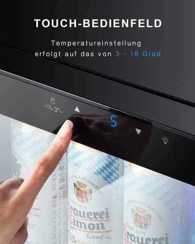 Refrigerador de bebidas Kalamera, nevera para cerveza con panel de control táctil, zona de refrigeración de 3-18 °C, refrigerador de botellas de 86 litros, iluminación interior LED azul, 41 dB, KRC-86GE
