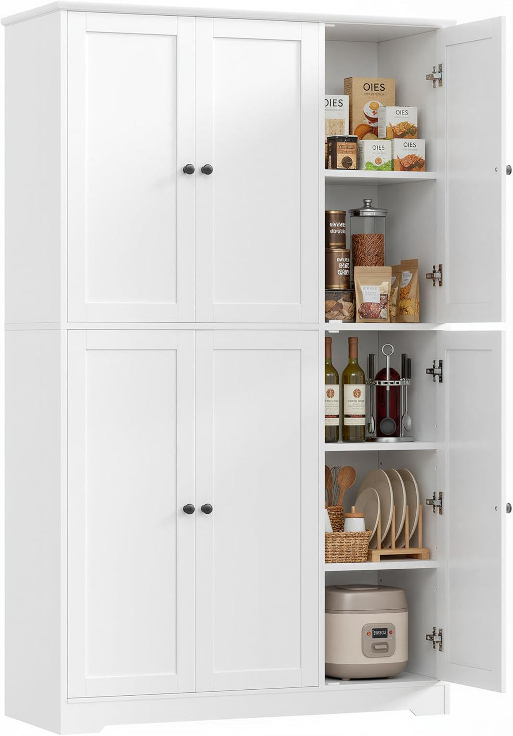 Armario de cocina FirFurd, armario multiusos de 180 cm, armario despensero, aparador con 6 puertas y estantes ajustables, armario multiusos para cocina, salón y recibidor, 180x106x37 cm, blanco