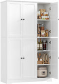 Armario de cocina FirFurd, armario multiusos de 180 cm, armario despensero, aparador con 6 puertas y estantes ajustables, armario multiusos para cocina, salón y recibidor, 180x106x37 cm, blanco