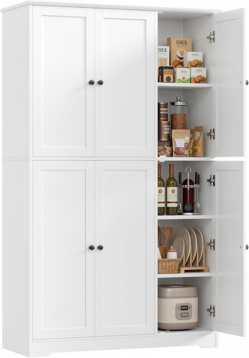 Armario de cocina FirFurd, armario multiusos de 180 cm, armario despensero, aparador con 6 puertas y estantes ajustables, armario multiusos para cocina, salón y recibidor, 180x106x37 cm, blanco