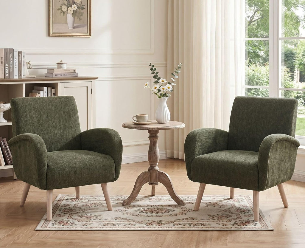 chairus Chenille fotel wypoczynkowy, fotel z uszami do salonu, tapicerowany, pojedyncza sofa do sypialni, fotel akcentujący, fotel relaksacyjny z drewnianymi nogami (zielony)