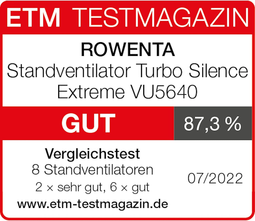 Ventilador de pie Rowenta Turbo Silence, 45 dB(A), flujo de aire de 72 m³/min, 4 velocidades, Silent Night y Turbo Boost, oscilación de 120°, altura regulable, VU5640