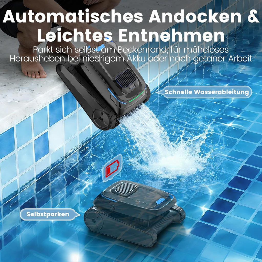 (2026 Nuevo) Robot limpiafondos, aspirador de piscina inalámbrico a batería, robot limpiafondos PC10 para suelo, paredes y línea de flotación, potencia de succión de 18927 L/h, navegación inteligente, limpiafondos para piscinas elevadas de hasta 170 m²