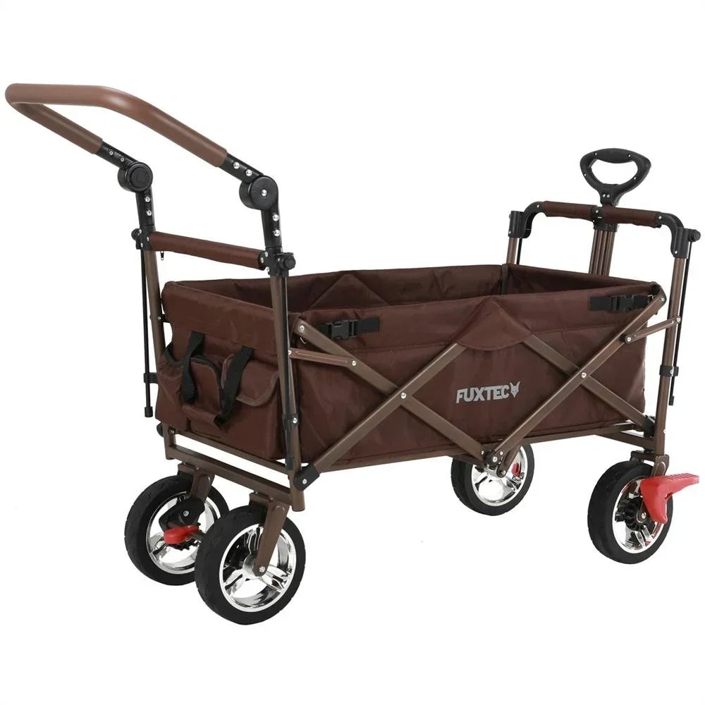 Carrito plegable FUXTEC FX-CT700, carro plegable gris para el transporte de niños, ciudad, campo, playa o montaña - con capota anti-UV, asa de empuje, freno de mano delantero y trasero, el original
