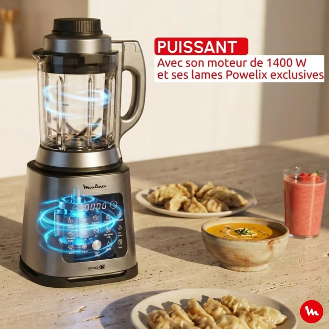 Moulinex Blender grzewczy, 1400 W, 10 automatycznych programów, zdejmowane ostrza, funkcja głębokiego czyszczenia, kosz parowy, Perfectmix Cook LM83SD10, metal