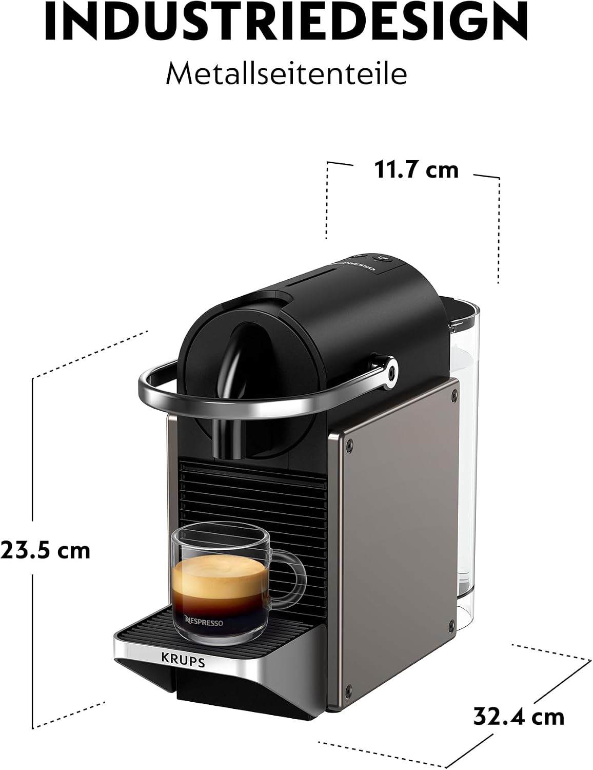 Cafetera de cápsulas Nespresso KRUPS Pixie Titan Original, diseño compacto, 25 segundos de tiempo de calentamiento, 2 tamaños de taza, apagado automático, 19 bares de presión, cafetera XN306TK