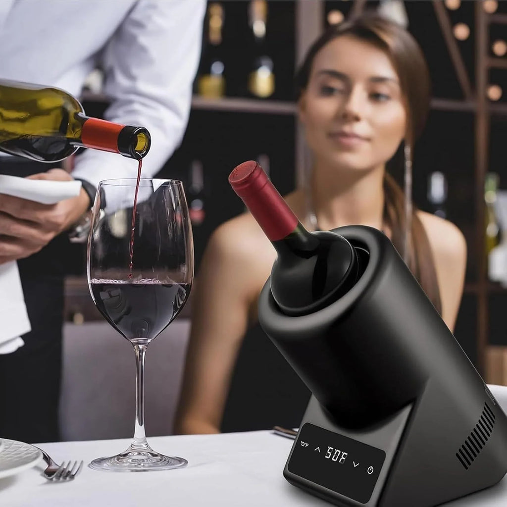 Elektryczny schładzacz do wina do butelek 750 ml, pojedyncza chłodziarka do wina i szampana, utrzymuje napoje zimne do 24 godzin, idealny na patio, piwo i wodę