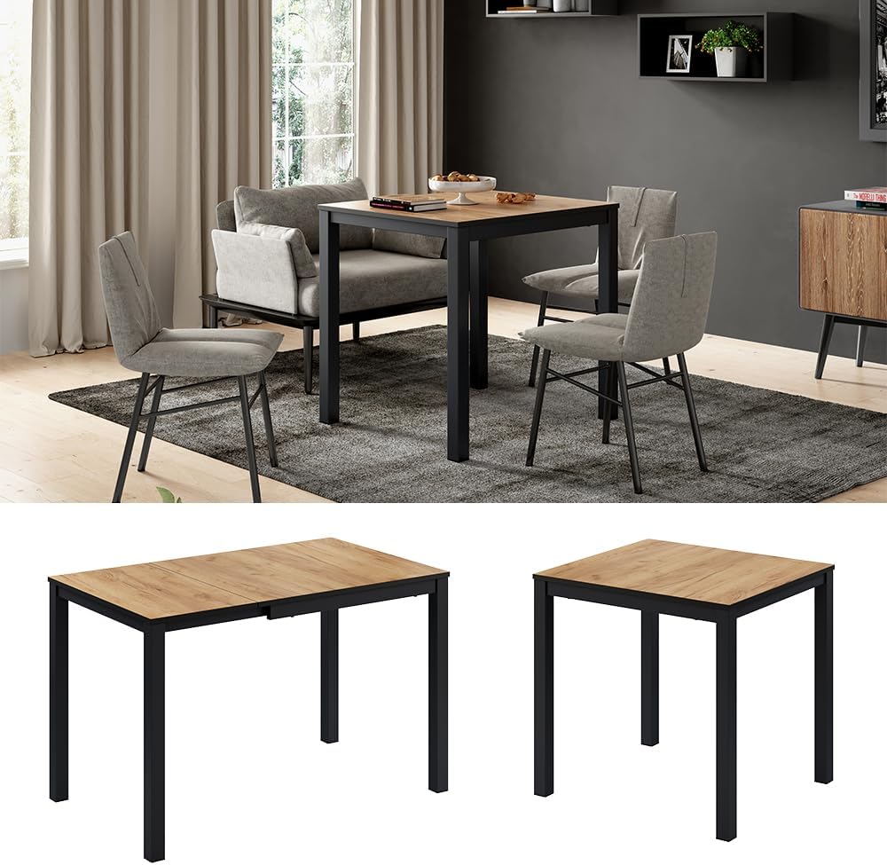 Mesa de comedor Vicco Granny, roble/antracita, 120 x 70 cm extensible, con función de extensión para longitudes de mesa variables