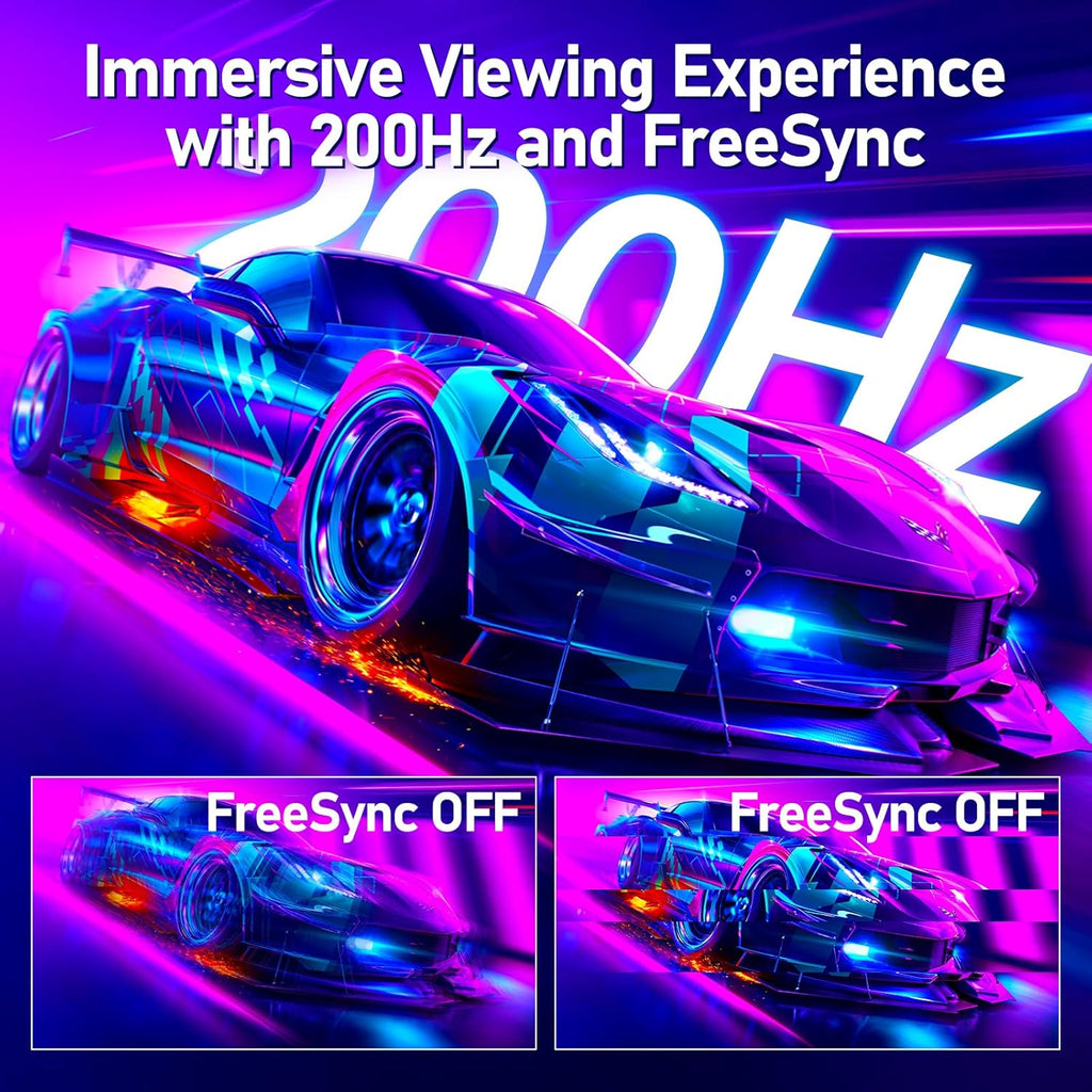 Monitor para PC Gawfolk de 24.5 pulgadas Full HD (1920x1080), 200Hz, 1ms, 3000R Eye Care y FreeSync, compatible con VESA: ¡el monitor para PC ideal! HDMI, DP, protección ocular, inclinable, VESA 75x75