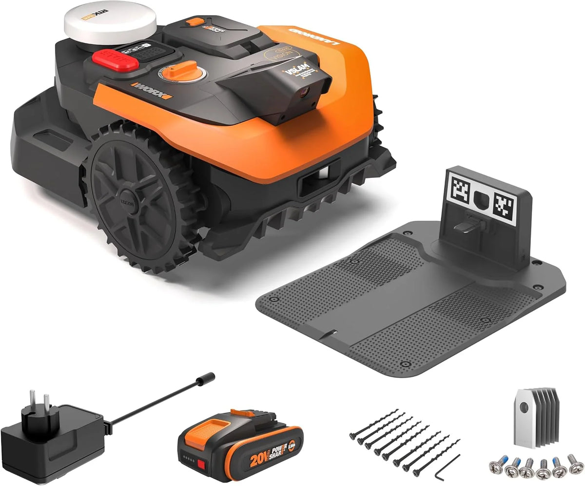 WORX Landroid Vision Cloud WR305E 2WD robot koszący bez kabla ograniczającego do 500 m² (wykrywanie przeszkód AI, nawigacja VSLAM+ RTK Cloud, automatyczne mapowanie, sterowanie za pomocą aplikacji)