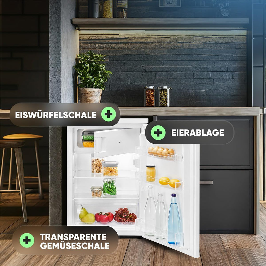 Refrigerador con congelador pequeño Bomann® | Refrigerador con 2 estantes | silencioso | con congelador de 4 estrellas | refrigerador pequeño con compartimento para frutas y verduras | bisagra de puerta reversible | KS 7251 blanco