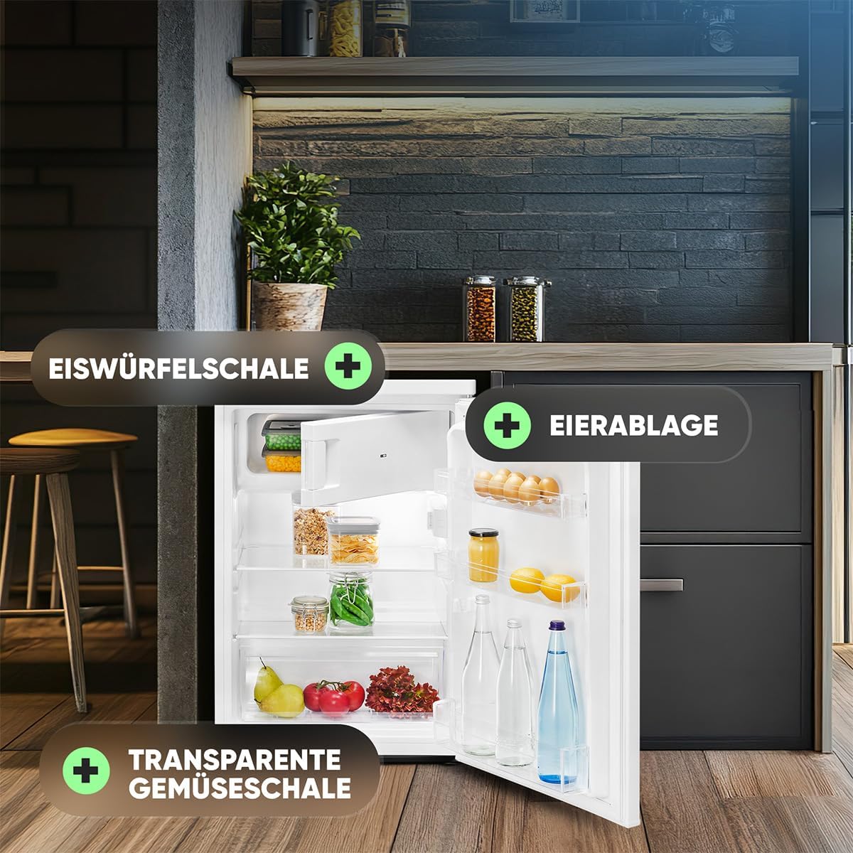 Refrigerador con congelador pequeño Bomann® | Refrigerador con 2 estantes | silencioso | con congelador de 4 estrellas | refrigerador pequeño con compartimento para frutas y verduras | bisagra de puerta reversible | KS 7251 blanco
