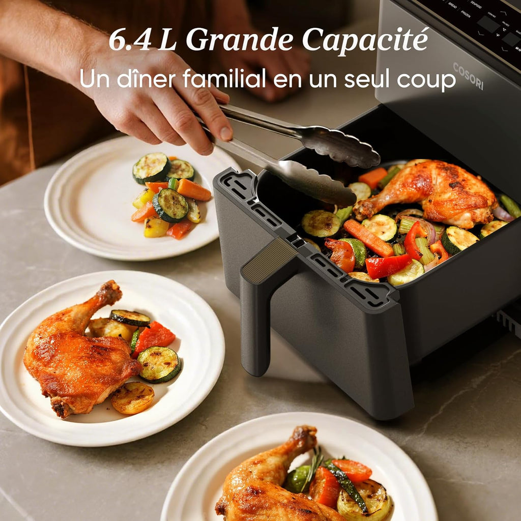 Freidora de aire COSORI DUAL BLAZE 6.4L con calentamiento superior e inferior, freidora sin aceite 11 en 1 perfecta para dietas hiperproteicas, gris oscuro