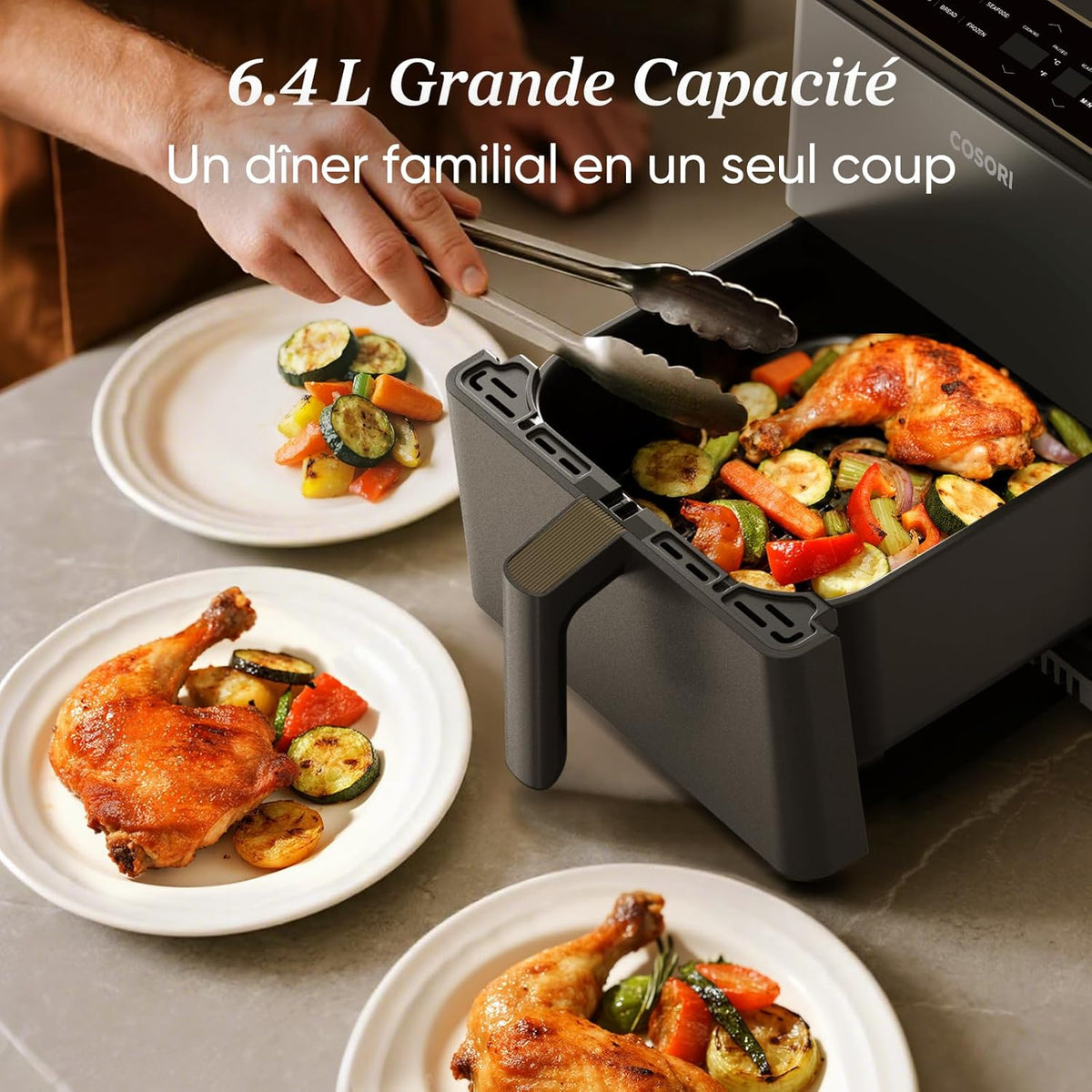 Freidora de aire COSORI DUAL BLAZE 6.4L con calentamiento superior e inferior, freidora sin aceite 11 en 1 perfecta para dietas hiperproteicas, gris oscuro