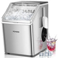 FOHERE Máquina de hielo de acero inoxidable 24 kg/24h, 24 cubitos en 10 min, 3,2 L, doble entrada de agua, 40 dB, temporizador, autolimpieza, descongelación