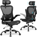 GTPLAYER Ergonomiczne krzesło biurowe z regulowanym zagłówkiem, podłokietnikami, podparciem okolic lędźwiowych, krzesło biurowe i gamingowe, funkcja przechylania, fotel szefa z siatki, 150 kg (czarny)