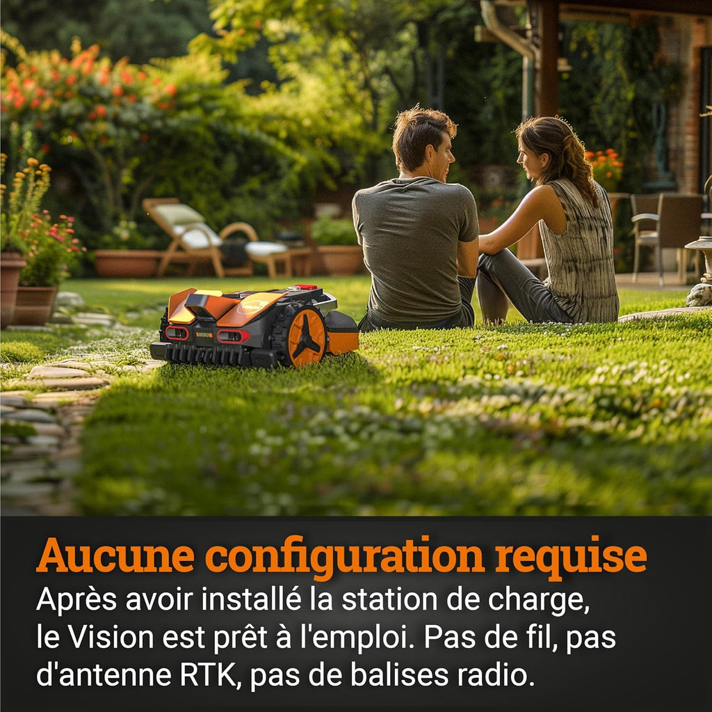 WORX LANDROID Vision WR202E, Robot cortacésped inalámbrico sin cable perimetral, 250 m² (máx. 350 m²), instalación en 30 min, cámara 4K + IA adaptativa, evita todos los obstáculos, corte de bordes, multizona