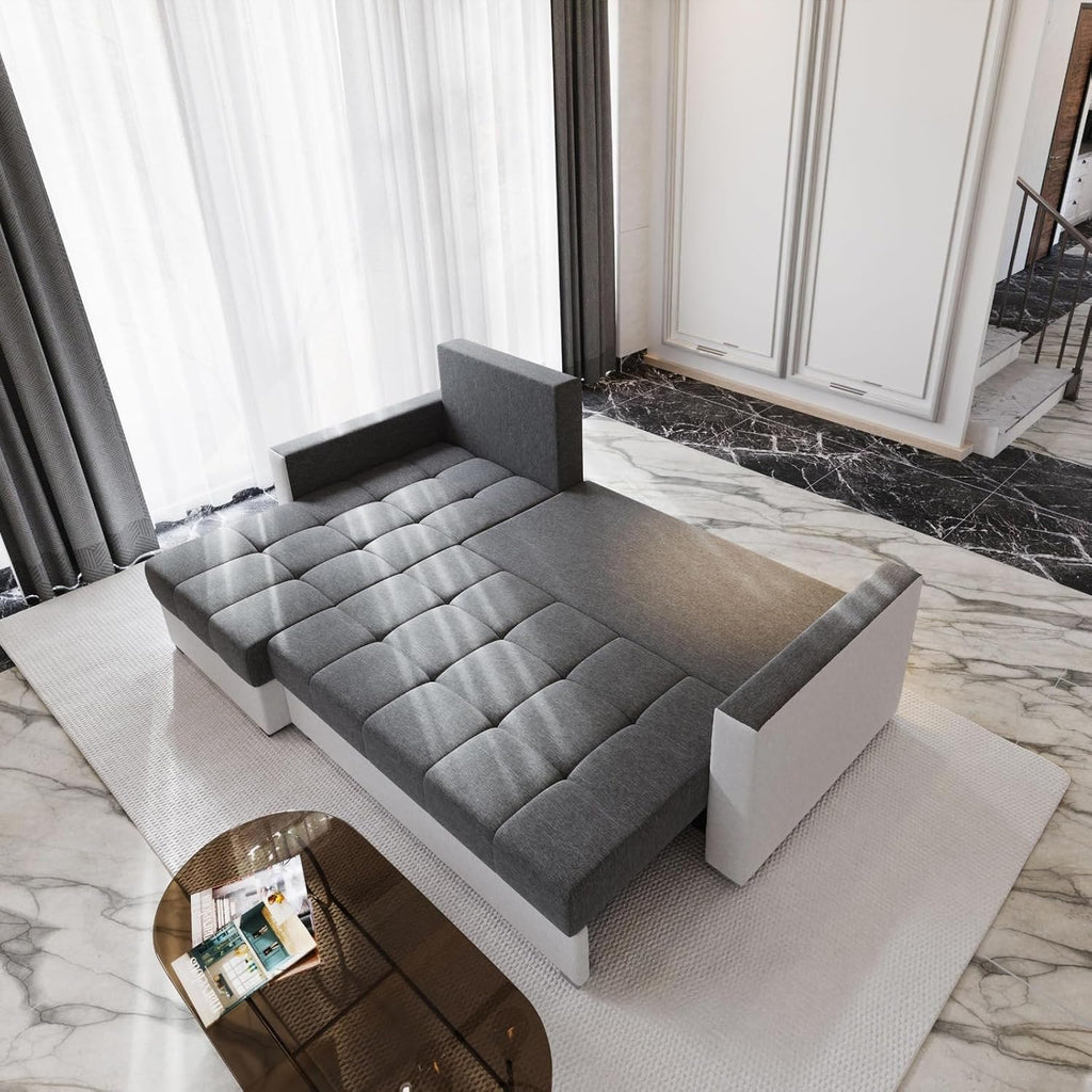 Sofá esquinero Masseno KOS PIK con función cama en forma de L, sofá con arcón, sofá de salón, sofá, canapé, sofá cama, conjunto de sofá - Gris, Paros 06