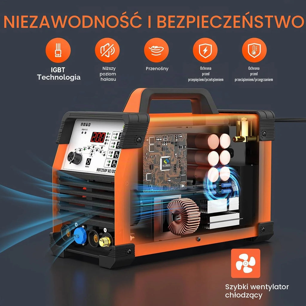 HITBOX Spawarka TIG AC/DC 200A 6‑w‑1, Z Impulsem