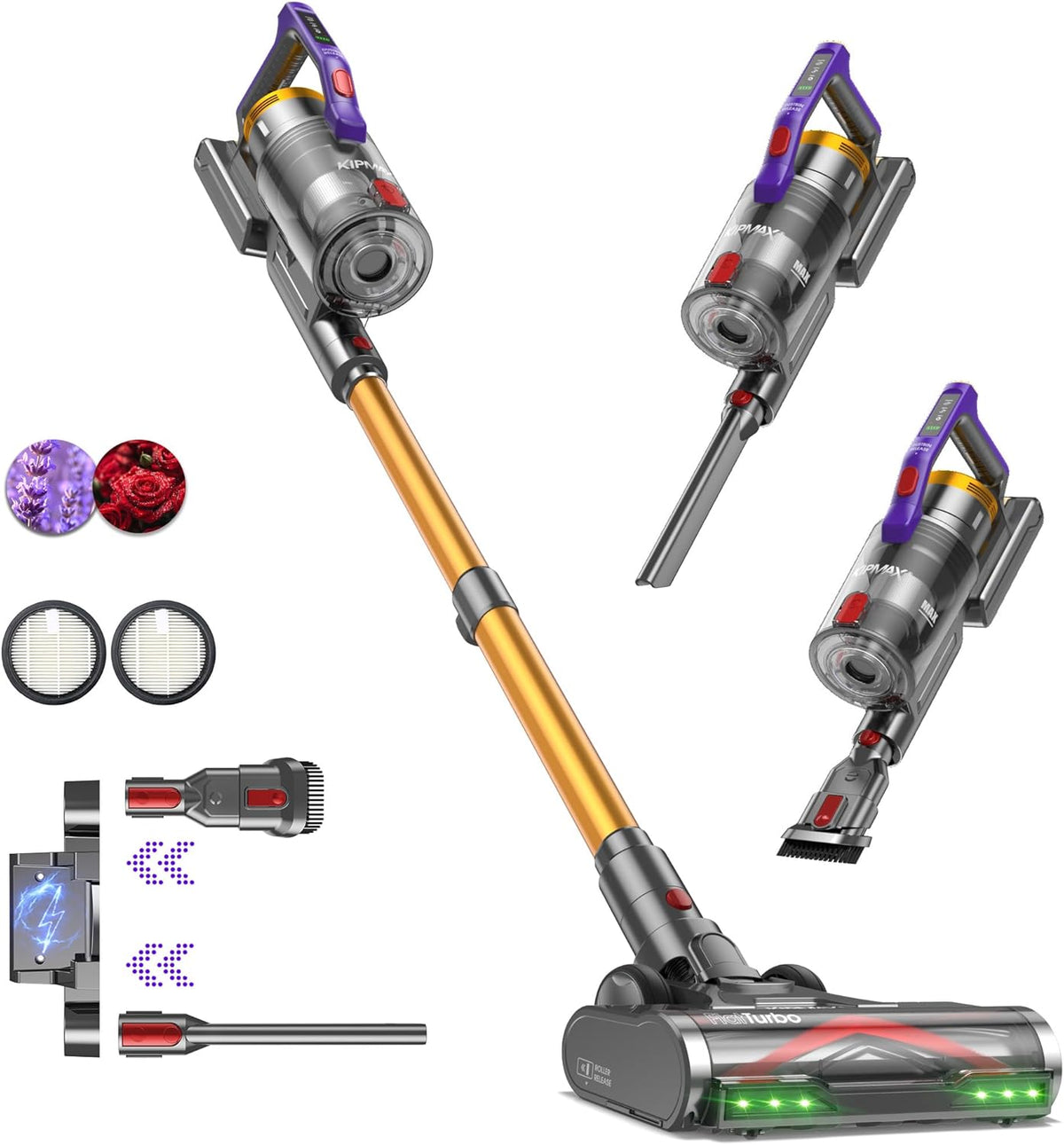 Aspiradora escoba sin cable KIPMAX (de mano y vertical) 550W/50KPa, aspiradora sin cable con 70 minutos de autonomía - Pantalla LED, aromaterapia, filtrado de 7 capas, aspiradora escoba, para pelo de mascota/alfombras/suelos duros