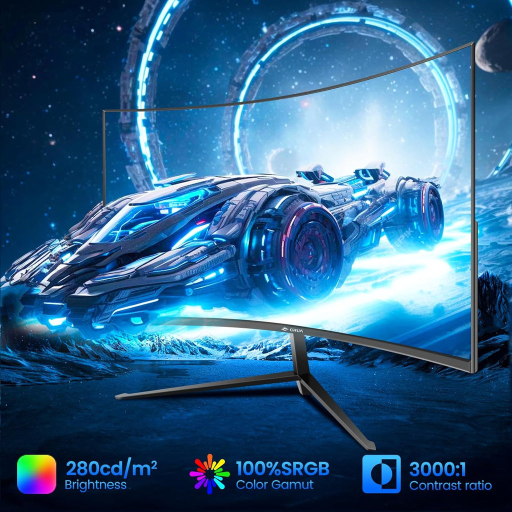 Monitor Gaming CRUA de 27 pulgadas y 100Hz, monitor de PC curvo Full HD 1080P 1500R sin bordes con FreeSync y tecnología de cuidado ocular, compatible con VESA