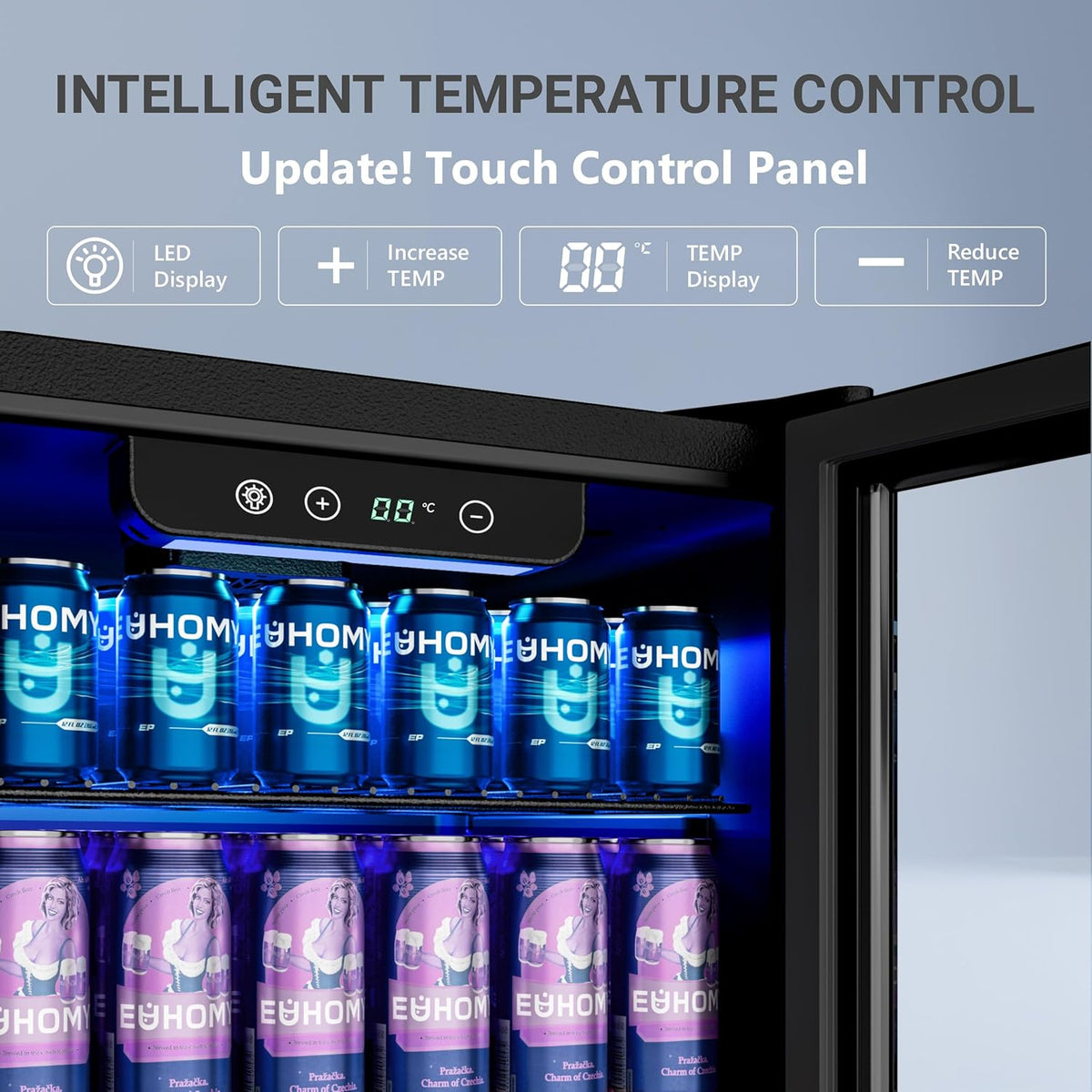 EUHOMY 90L Refrigerador de bebidas, mininevera para 126 latas con puerta de cristal, nevera pequeña con estantes ajustables para refrescos, cerveza o vino, perfecta para el hogar/bar/oficina, plateado, acero inoxidable