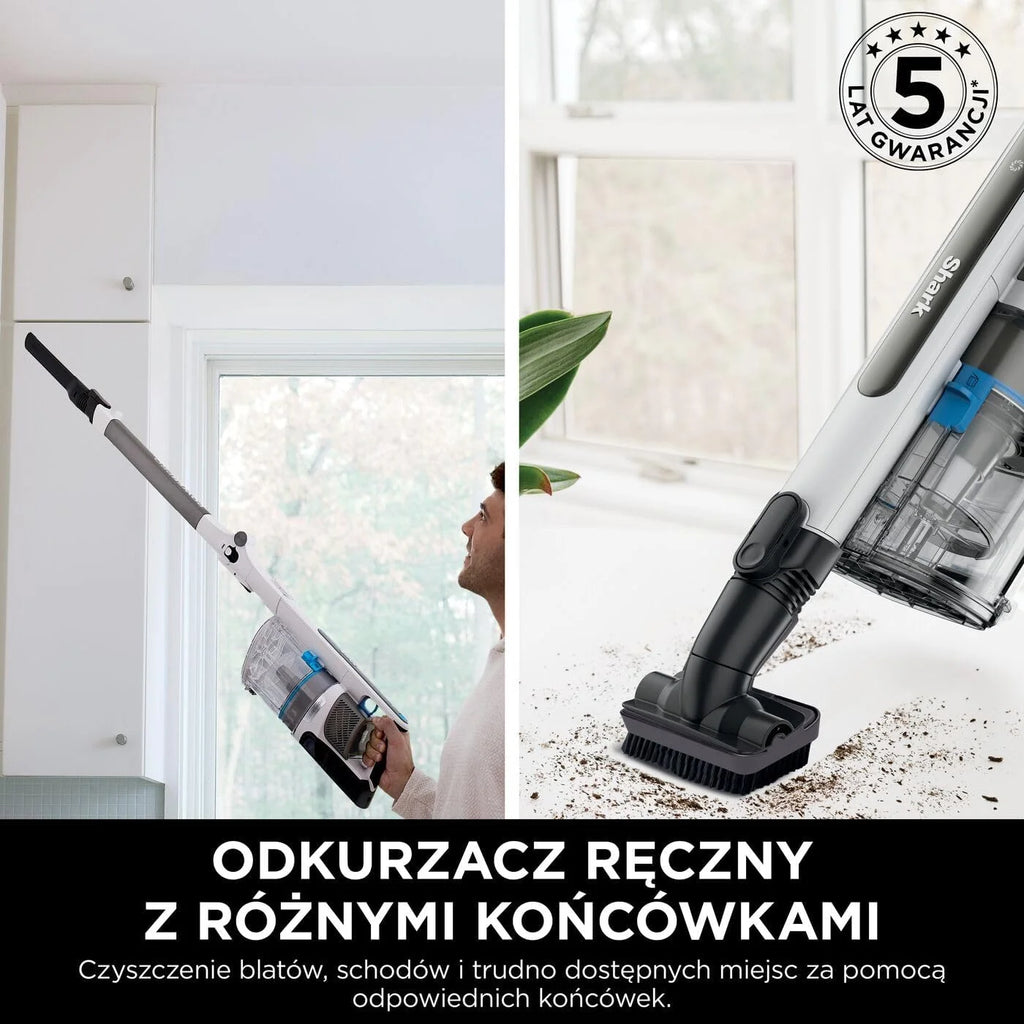 Shark PowerPro Odkurzacz bezprzewodowy, FloorDetect, Anti-Hair Wrap, Anti-Allergen Complete Seal, lekki, elastyczny, tryb ręczny, czas pracy 50 min, pojemnik na kurz XL, metaliczny (java), IZ380EUT