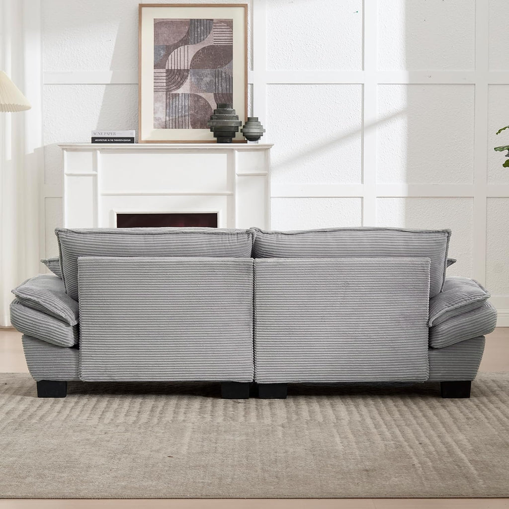 Sofá de 3 plazas, sofá con reposabrazos, cojines decorativos, sofá tapizado con funda de pana, acolchado grueso, sofá lounge, capacidad de carga hasta 450 kg, para sala de estar, dormitorio, 224x81x81cm (gris claro)