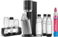 Gasificadora de agua SodaStream DUO Comfort-Set con cilindro de CO2 Quick-Connect | incl. 2 botellas de vidrio de 1 L, 2 botellas de plástico FUSE de 1 L (aptas para lavavajillas) y escurridor de botellas | Color: Titanio