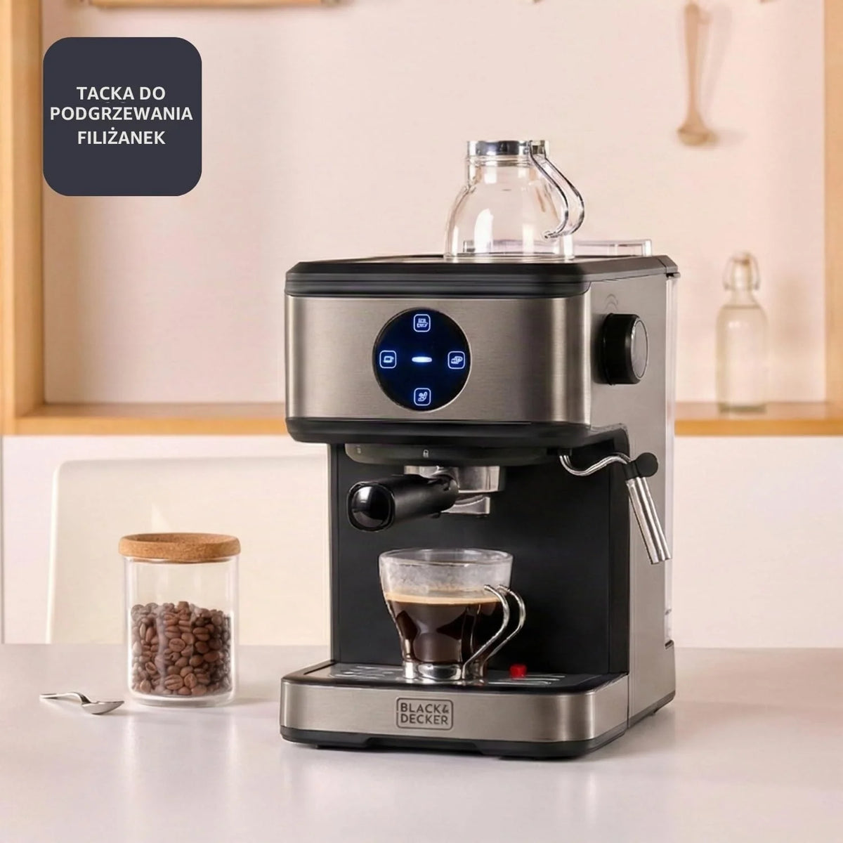 BLACK+DECKER BXCO850E - Ekspres do kawy espresso 850W, 20 barów, 2 filiżanki, funkcja pary, automatyczne wyłączanie, programowalna ilość, system ekstra kremowy, zbiornik 1,5 l, wykończenie