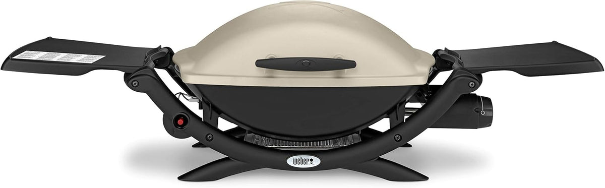 Barbacoa de gas Weber Q2000, superficie de cocción de 54 x 39 cm, barbacoa portátil, 1 quemador, con mesas laterales plegables, parrilla de hierro fundido vitrificado dividida en 2 partes - Titanio (53060079)