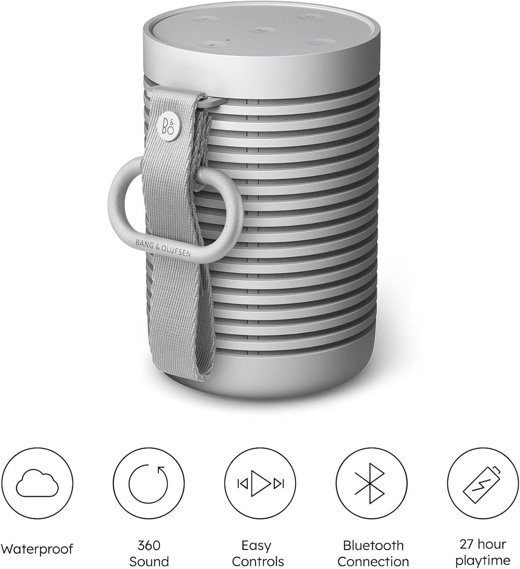 Bang & Olufsen Beosound Explore – Altavoz Bluetooth inalámbrico portátil para exteriores, hogar y viajes, 27 horas de autonomía, resistente al agua, sonido 360° + cable de carga USB-C – Negro antracita